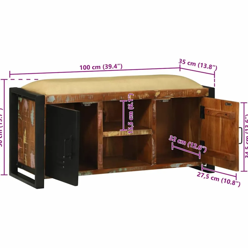 vidaXL Bank Kast Multikleur 100 x 35 x 50 cm Massief gerecycled hout