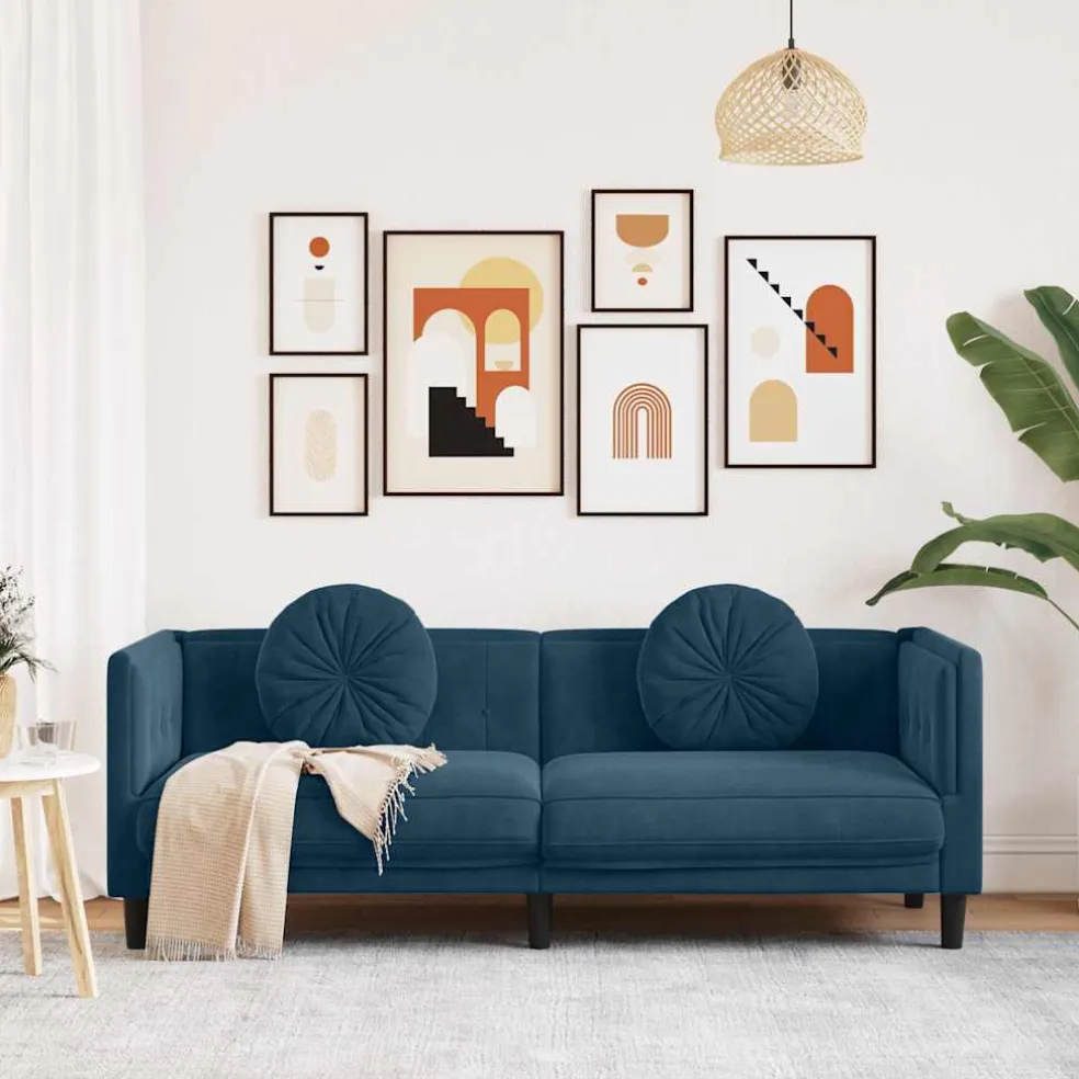 vidaXL Bank met kussens 3-zits fluweel blauw