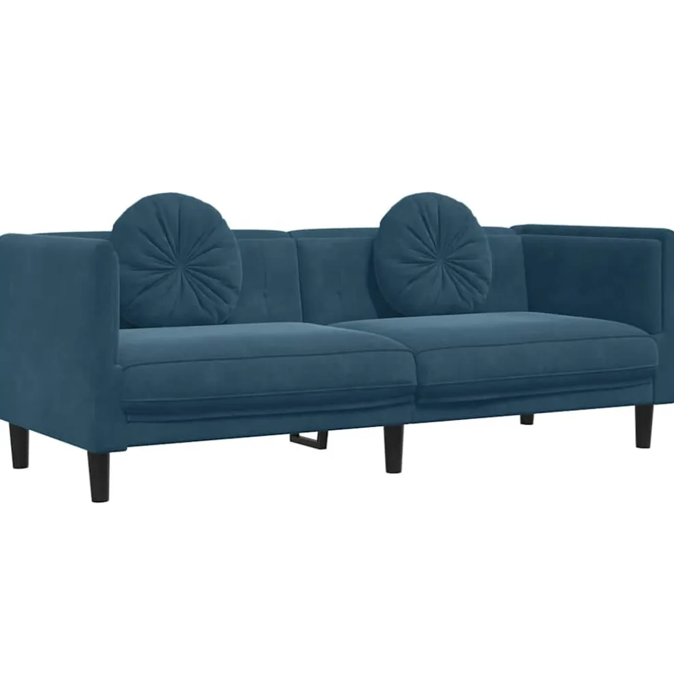 vidaXL Bank met kussens 3-zits fluweel blauw