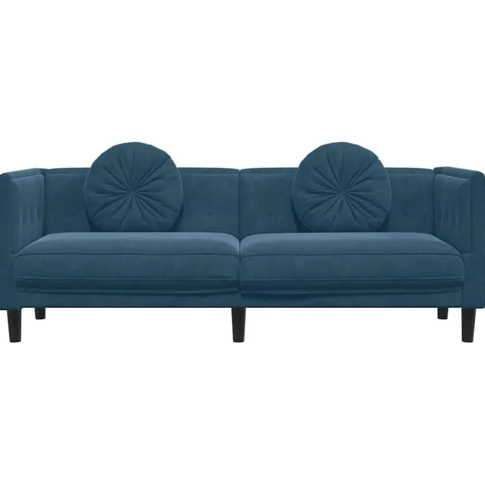 vidaXL Bank met kussens 3-zits fluweel blauw