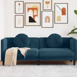 vidaXL Bank met kussens 3-zits fluweel blauw
