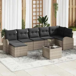 vidaXL Bankstel 8 st Grijs poly rattan