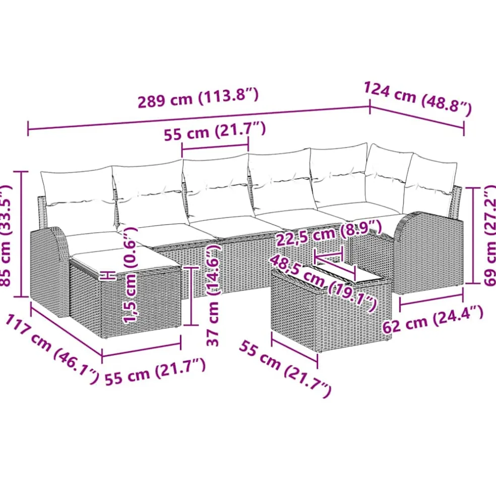 vidaXL Bankstel 8 st Grijs poly rattan