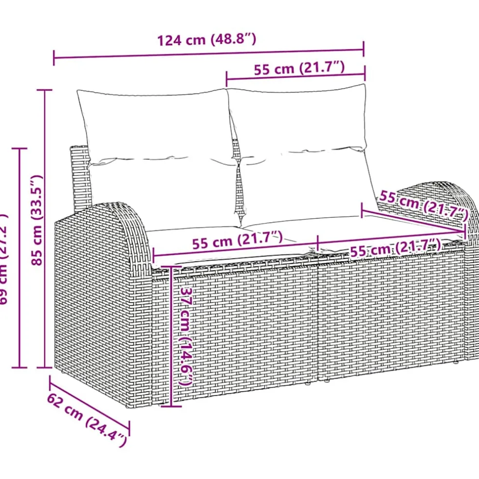 vidaXL Bankstel 8 st Grijs poly rattan