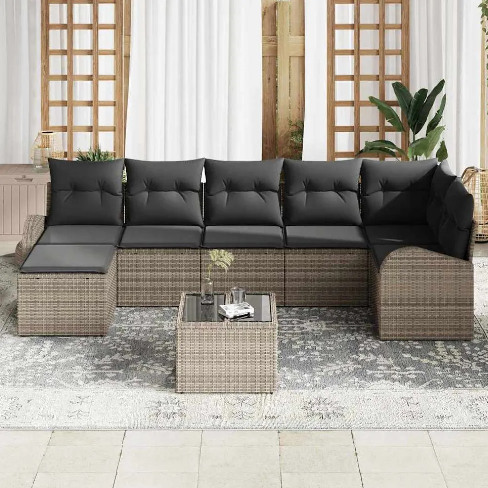 vidaXL Bankstel 8 st Grijs poly rattan