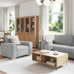 vidaXL Bank 3 st Wolkengrijs Linnen-mix stof