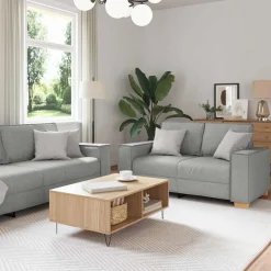 vidaXL Bank 3 st Wolkengrijs Linnen-mix stof
