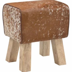 vidaXL Bank 40 x 30 x 45 cm Echt Leer Bruin en wit