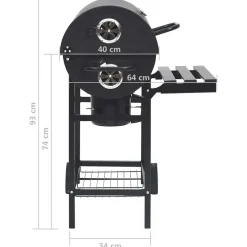 vidaXL Barbecuevat met wielen en schappen 115x85x95 cm staal zwart