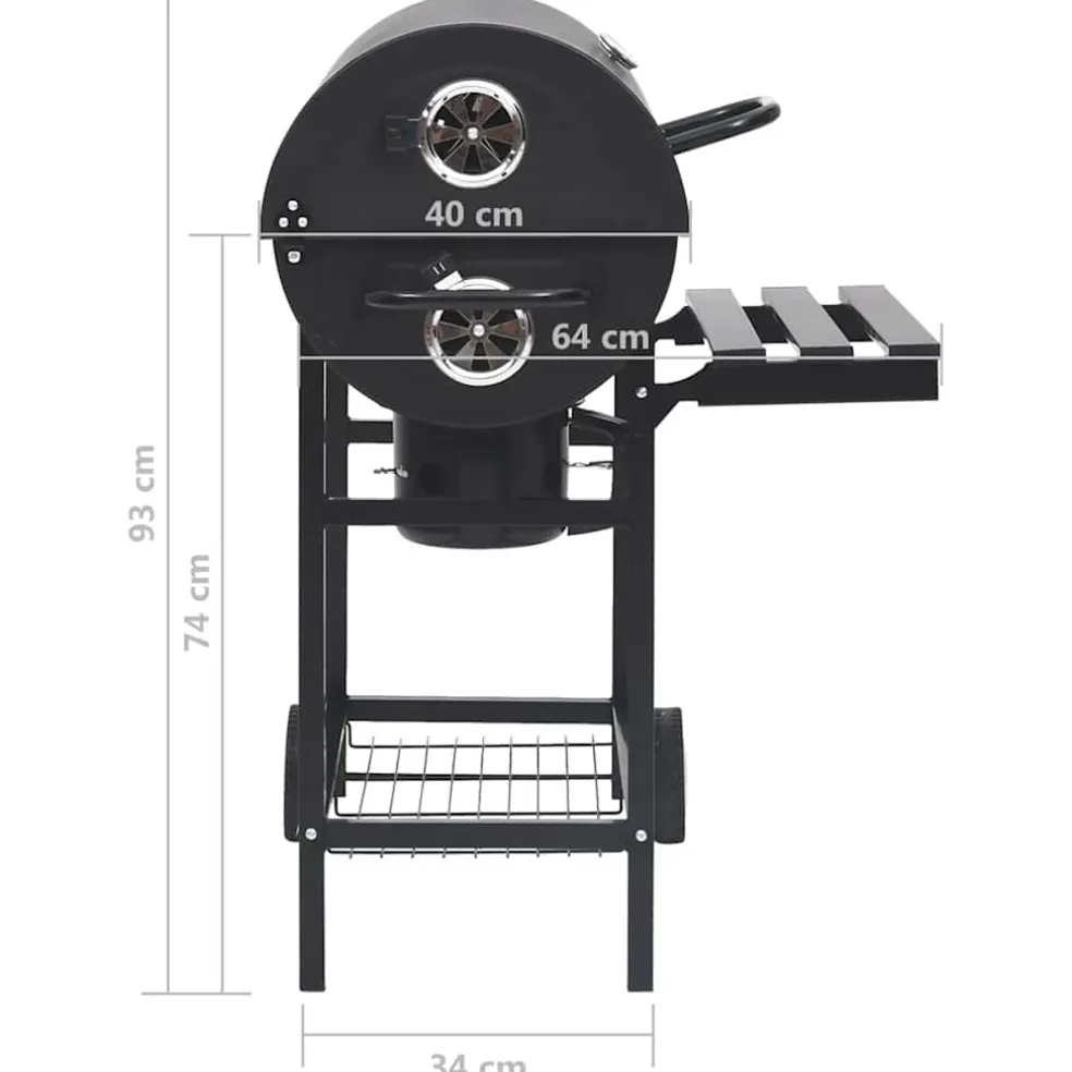 vidaXL Barbecuevat met wielen en schappen 115x85x95 cm staal zwart