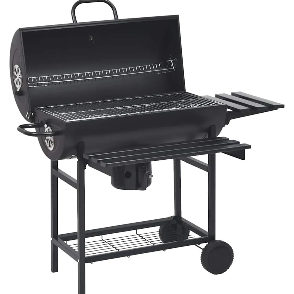 vidaXL Barbecuevat met wielen en schappen 115x85x95 cm staal zwart