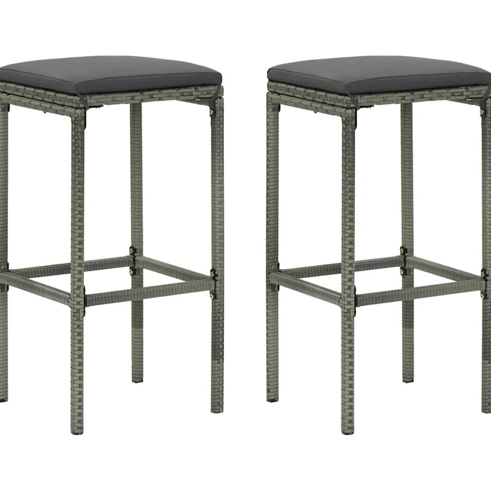 vidaXL Barkrukken met kussens 2 st poly rattan grijs
