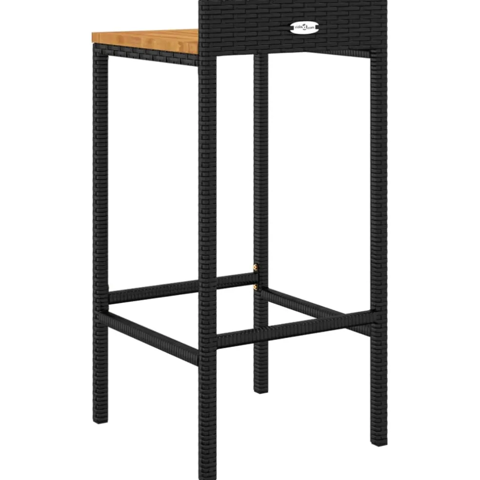 vidaXL Barkrukken 2 st poly rattan en massief acaciahout zwart