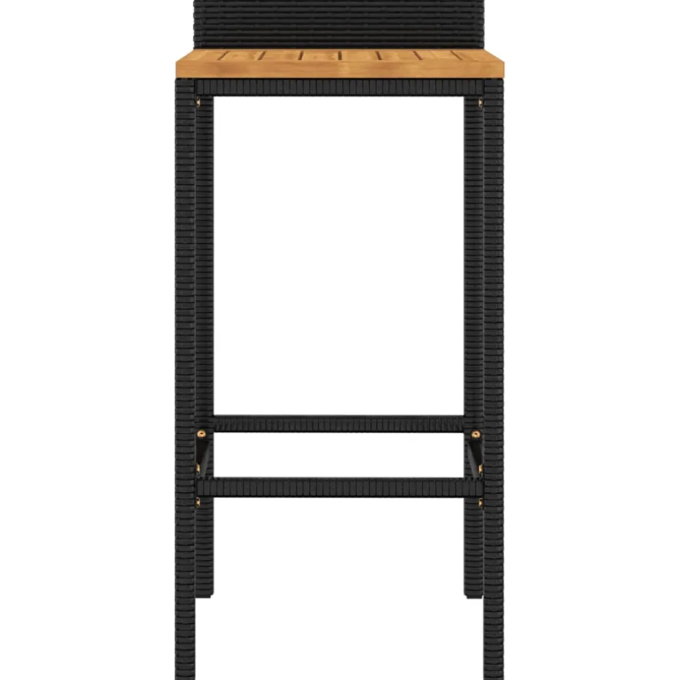 vidaXL Barkrukken 2 st poly rattan en massief acaciahout zwart