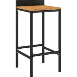 vidaXL Barkrukken 2 st poly rattan en massief acaciahout zwart