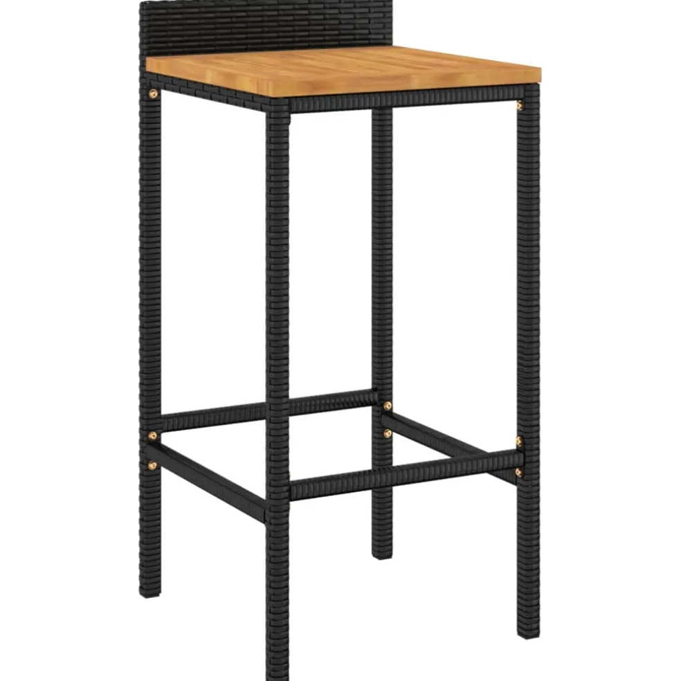 vidaXL Barkrukken 2 st poly rattan en massief acaciahout zwart