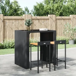 vidaXL Barkrukken 2 st poly rattan en massief acaciahout zwart