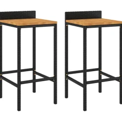 vidaXL Barkrukken 2 st poly rattan en massief acaciahout zwart