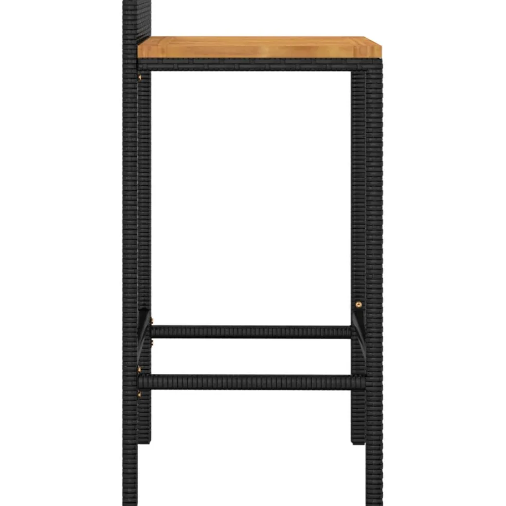 vidaXL Barkrukken 2 st poly rattan en massief acaciahout zwart