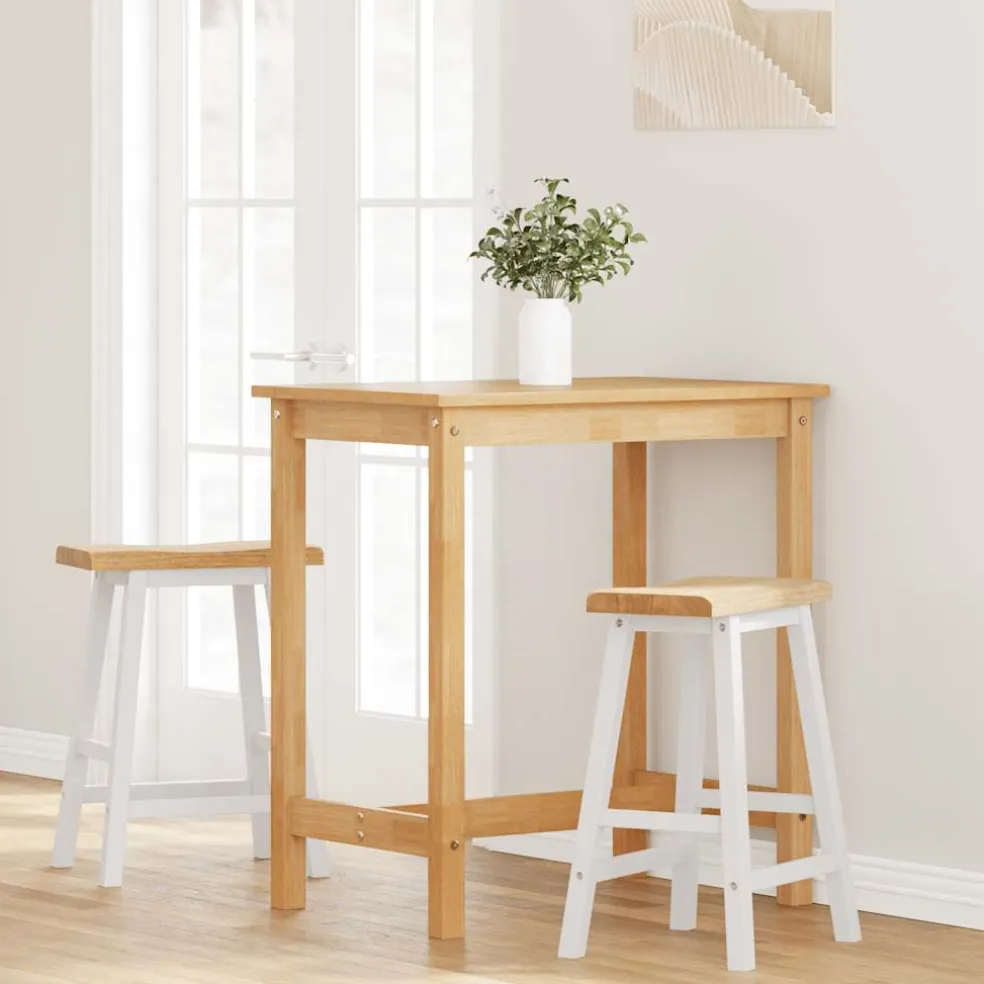 vidaXL Barkrukken 2 stuks Wit Massief Hout Rubber