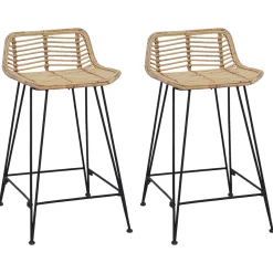 vidaXL Barkruk 2 st Naturel 44 x 45 x 76 cm Rattan en staal