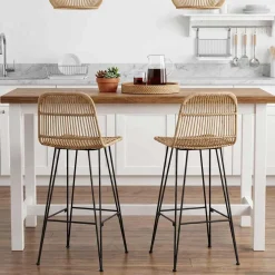 vidaXL Barkruk 2 st Naturel 44 x 55 x 109 cm Rattan en staal