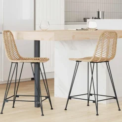 vidaXL Barkruk 2 st Naturel 44,5 x 54,5 x 97,5 cm Riet en IJzer