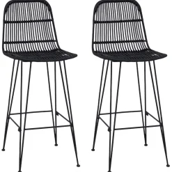 vidaXL Barkruk 2 st Zwart 44 x 55 x 109 cm Rattan en staal