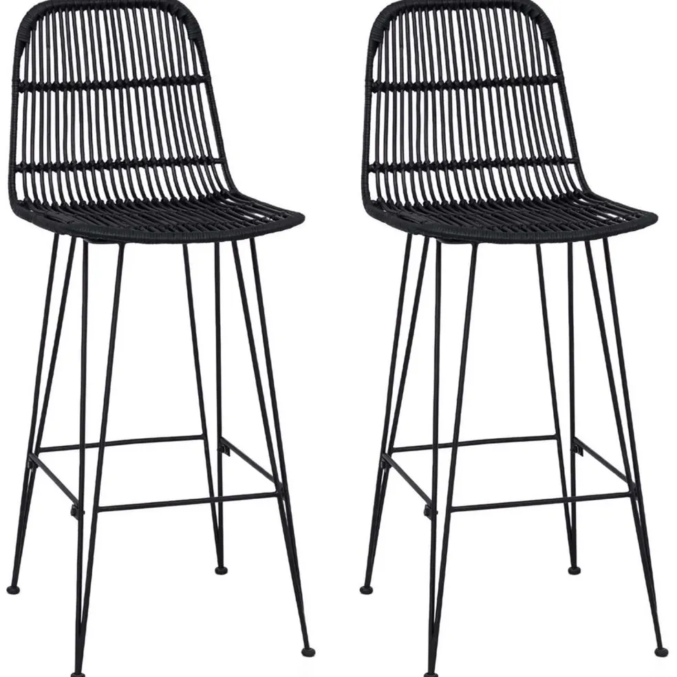 vidaXL Barkruk 2 st Zwart 44 x 55 x 109 cm Rattan en staal