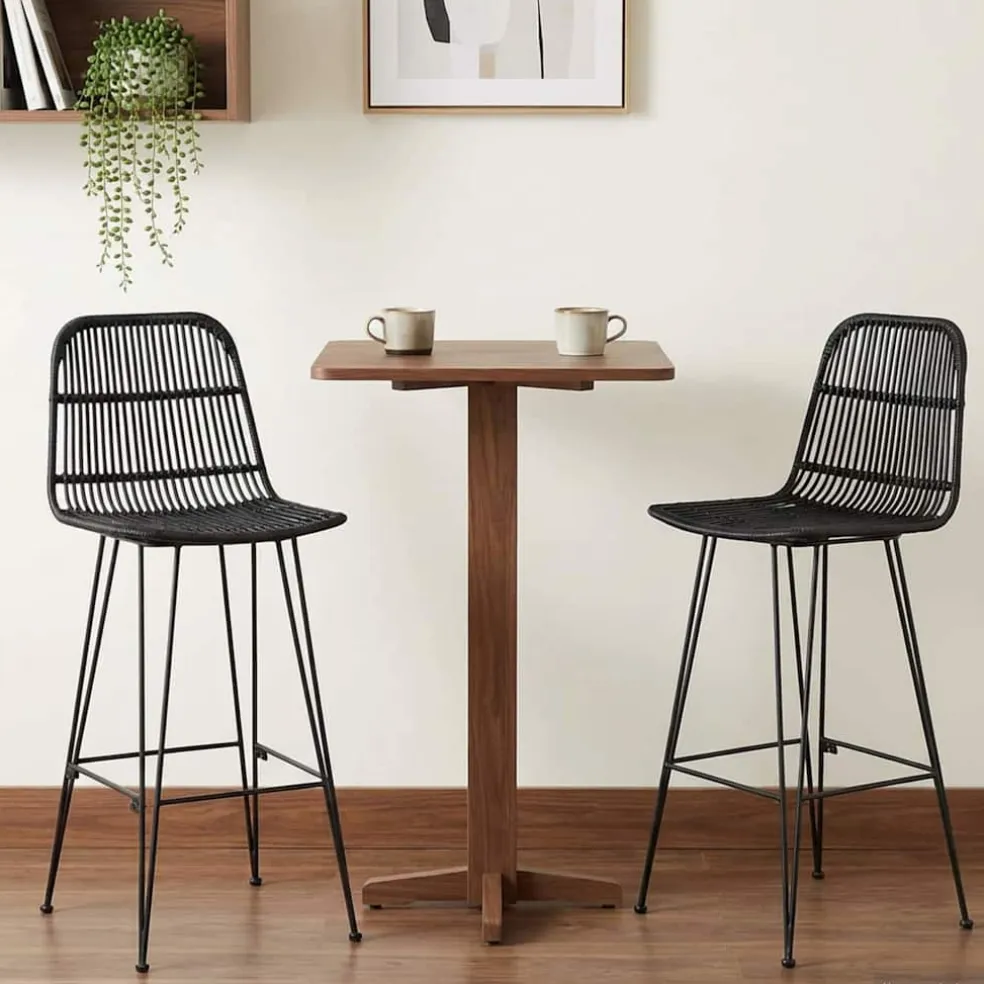 vidaXL Barkruk 2 st Zwart 44 x 55 x 109 cm Rattan en staal