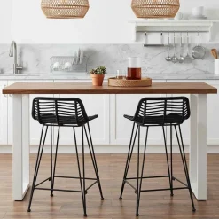 vidaXL Barkruk 2 st Zwart 44 x 45 x 76 cm Rattan en staal