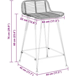 vidaXL Barkruk 2 st Zwart 44 x 45 x 76 cm Rattan en staal