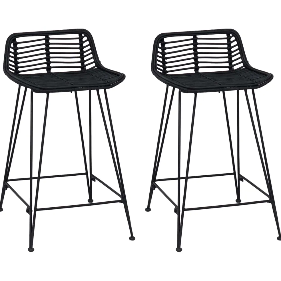 vidaXL Barkruk 2 st Zwart 44 x 45 x 76 cm Rattan en staal