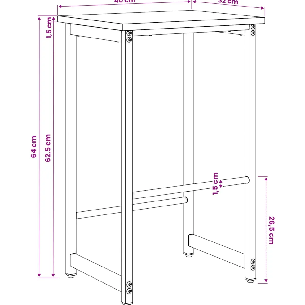 vidaXL Barkruk Zwart eiken 40 x 32 x 64 cm Bewerkt hout