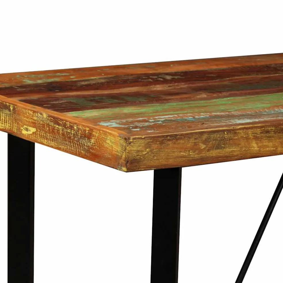 vidaXL Barset massief gerecycled hout en echt leer 5-delig