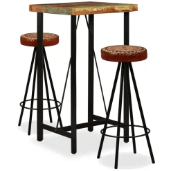 vidaXL Barset massief gerecycled hout, echt leer en canvas 3-delig