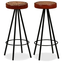 vidaXL Barset massief gerecycled hout, echt leer en canvas 3-delig