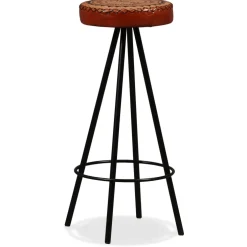 vidaXL Barset massief gerecycled hout, echt leer en canvas 3-delig