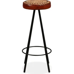 vidaXL Barset massief gerecycled hout, echt leer en canvas 3-delig