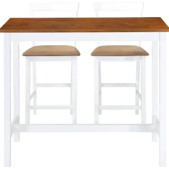 vidaXL Bartafel- en barstoelenset massief hout bruin en wit 3-delig