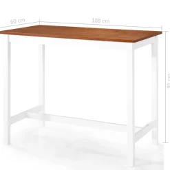 vidaXL Bartafel- en barstoelenset massief hout bruin en wit 3-delig