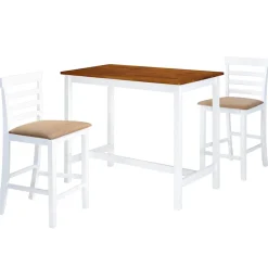 vidaXL Bartafel- en barstoelenset massief hout bruin en wit 3-delig