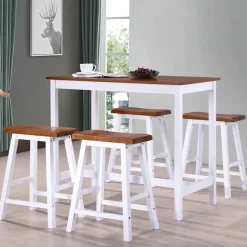 vidaXL Bartafel- en krukkenset massief hout 5-delig