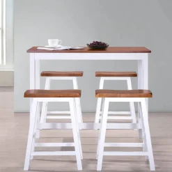 vidaXL Bartafel- en krukkenset massief hout 5-delig