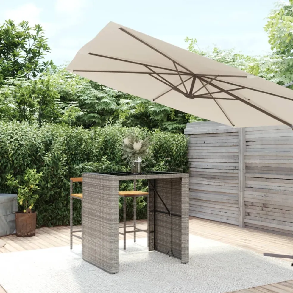 vidaXL Bartafel met glazen blad 105x80x110 cm poly rattan grijs