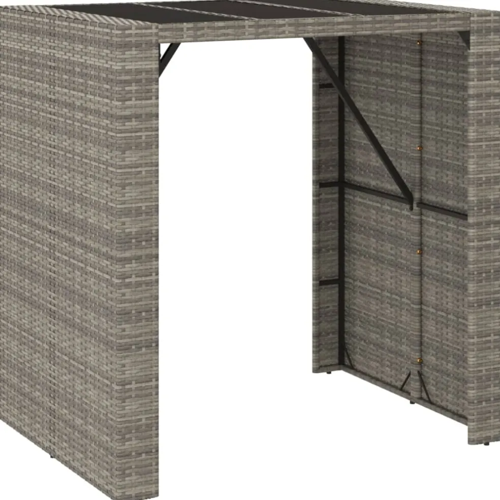 vidaXL Bartafel met glazen blad 105x80x110 cm poly rattan grijs