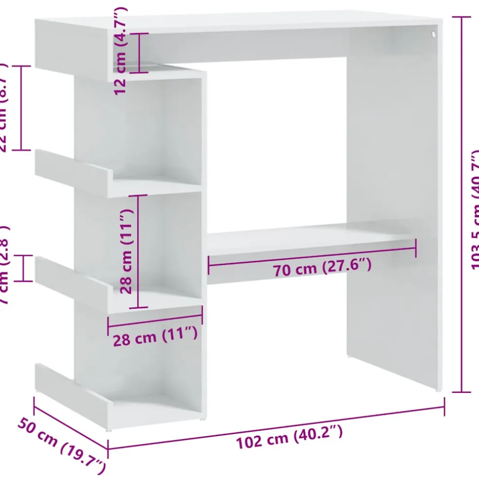vidaXL Bartafel met opbergrek 100x50x101,5 cm hoogglans wit