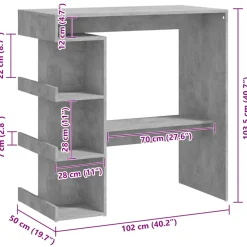 vidaXL Bartafel met opbergrek 100x50x101,5 cm bewerkt hout betongrijs