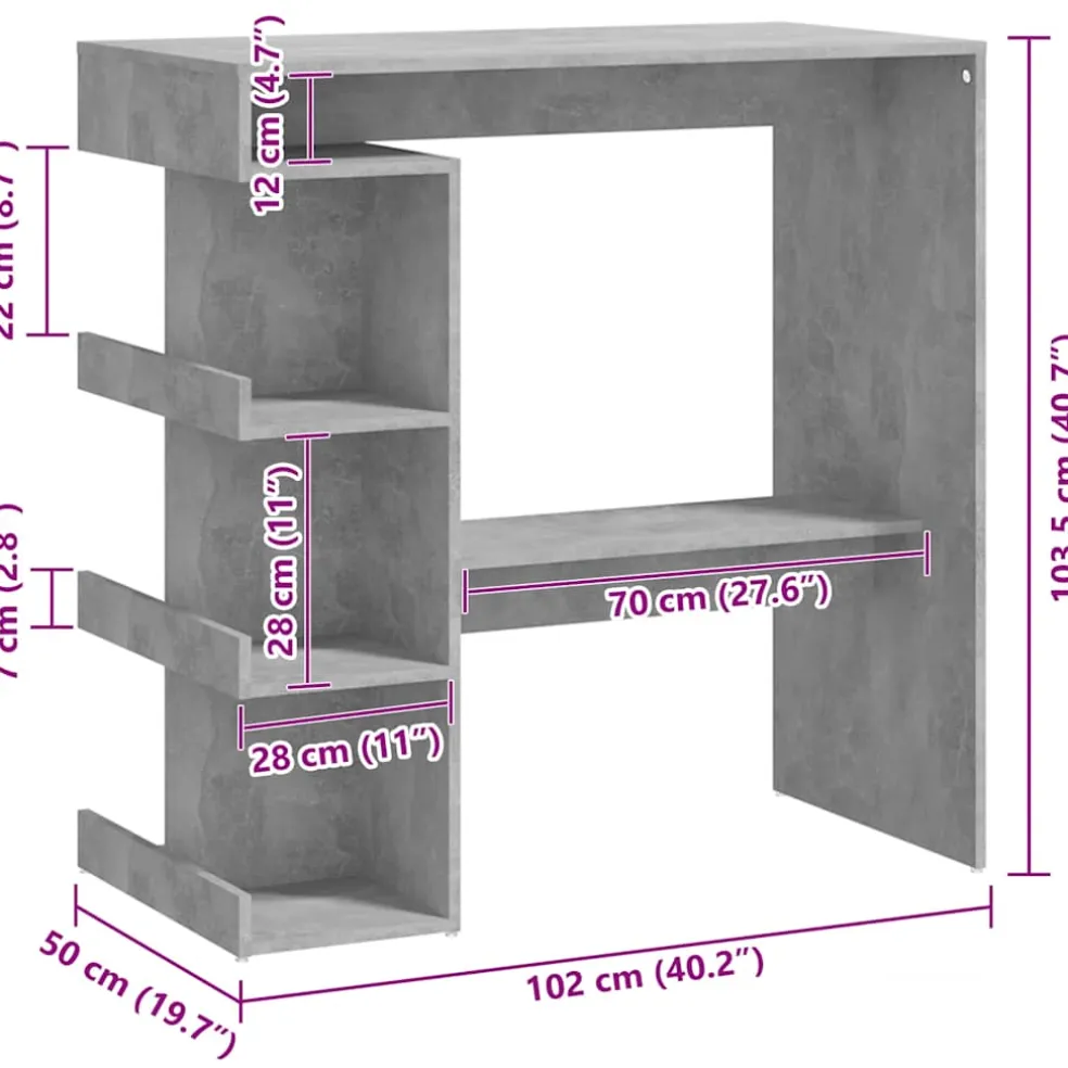 vidaXL Bartafel met opbergrek 100x50x101,5 cm bewerkt hout betongrijs