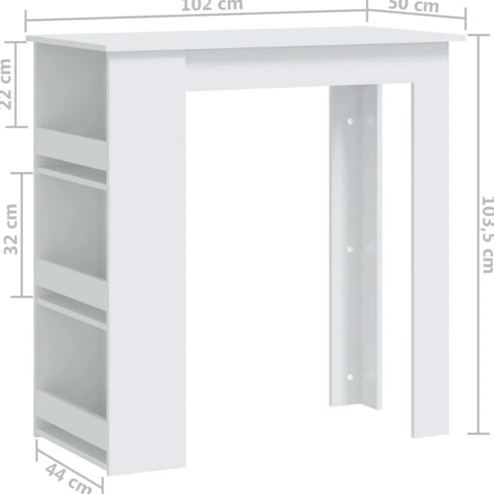 vidaXL Bartafel met opbergrek 102x50x103,5 cm bewerkt hout wit